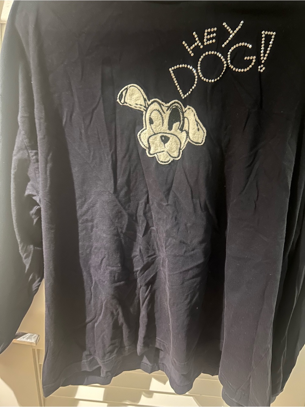 Iceberg History HEY Dog ! Embroidered Dog Vintage 1990’s Long-Sleeve Tee - Blue-